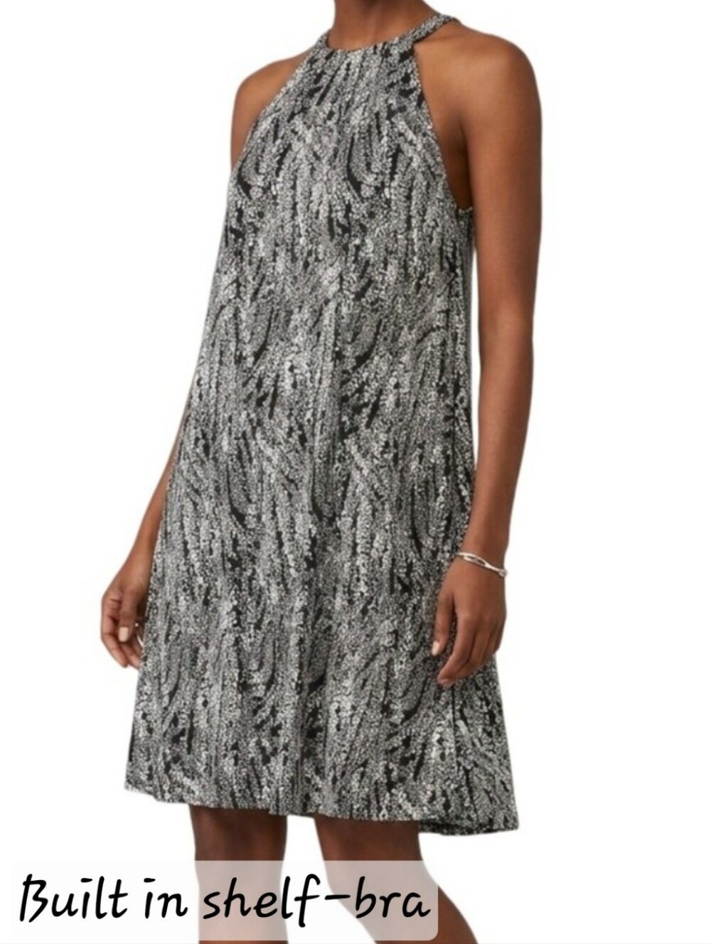 TAHARI Black White Halter Mini Shift Dress Built In Shelf Bra Pockets Size XS